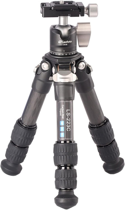 Leofoto - Ranger - Carbon statief met kogelkop - Poten in 3 hoeken verstelbaar - Ideaal voor macrofotografie - LS-223C+LH-25 Black