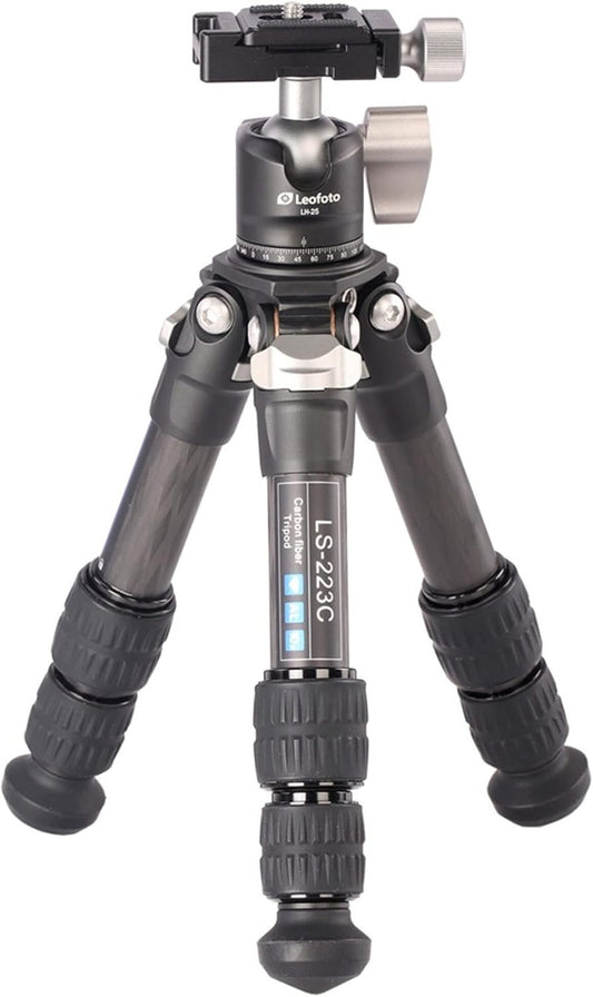 Leofoto - Ranger - Carbon statief met kogelkop - Poten in 3 hoeken verstelbaar - Ideaal voor macrofotografie - LS-223C+LH-25 Black