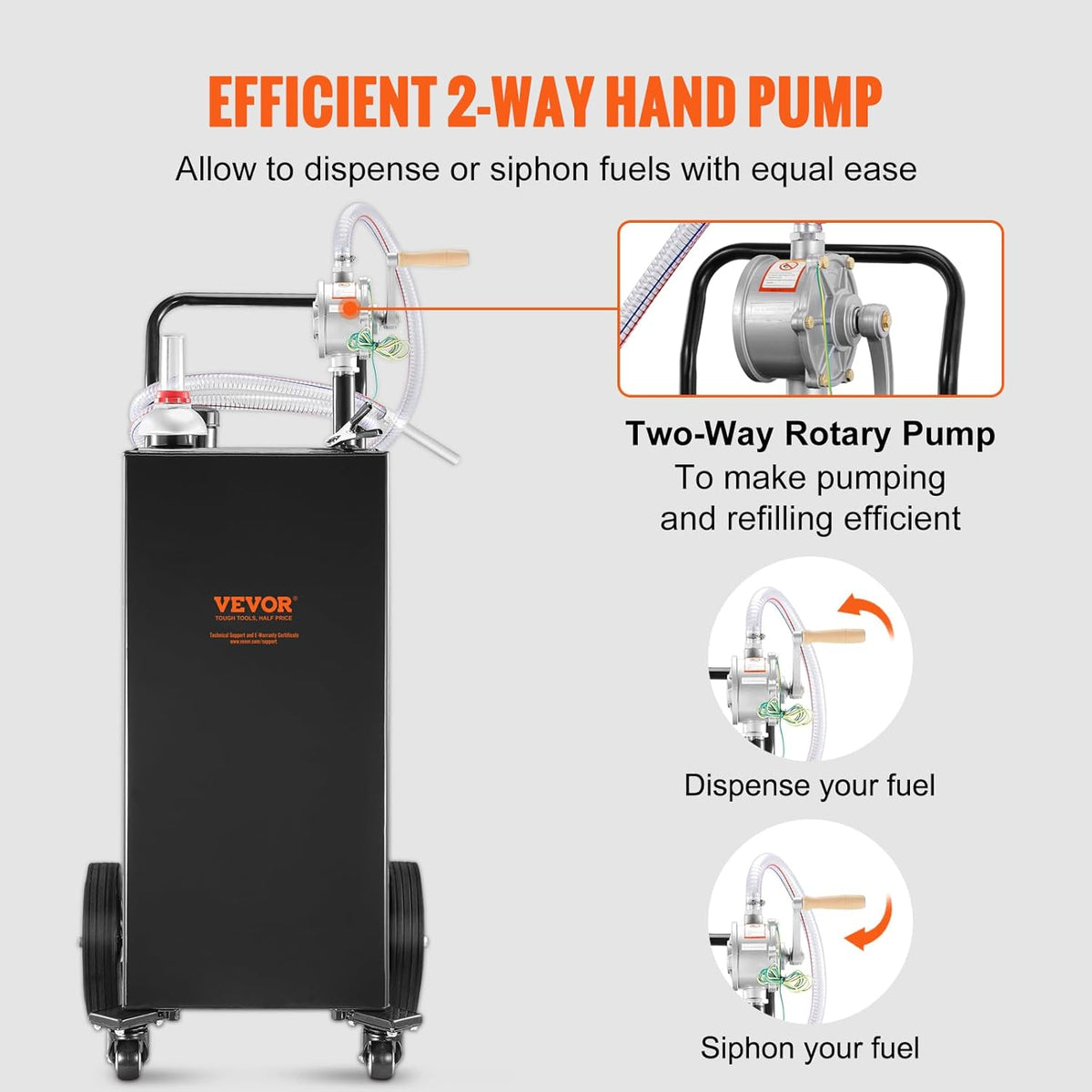 VEVOR Fuel Truck, 35 Gallon, 4 Wheels Petrol Storage Tank, Manual Transfer Pump Diesel Petrol Fuel Tank for Cars, Lawnmowers, Mountain Bikes, Boats, Black