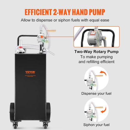 VEVOR Fuel Truck, 35 Gallon, 4 Wheels Petrol Storage Tank, Manual Transfer Pump Diesel Petrol Fuel Tank for Cars, Lawnmowers, Mountain Bikes, Boats, Black