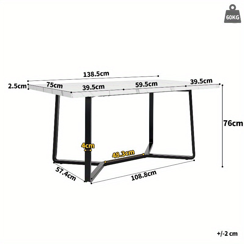 Eettafel – Dinertafel – Tafel – Eetkamertafel – Woonkamertafel – Marmeren MDF Blad – Zwarte Metalen Poten – 138x75x76cm – Klassiek Stijl – Zonder Montage