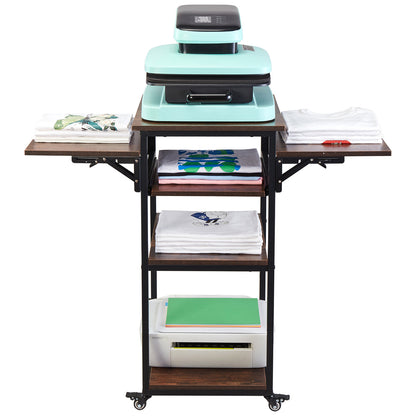 Transferpers Werktafel – Hittepers Meubel – Warmte Pers Tafel – Heat Press Stand – Met Oplaadstation – Vierlaagse Opbergruimte – Mobiel Met Wieltjes