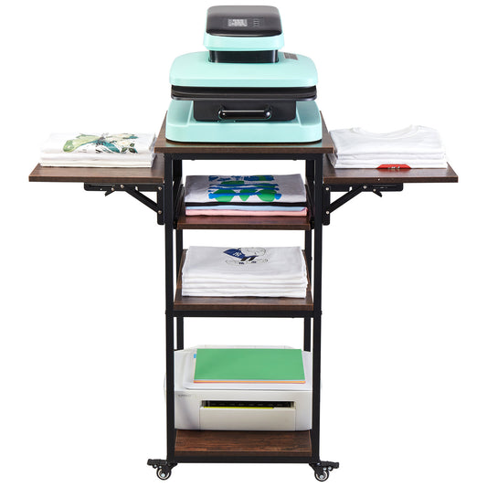 Transferpers Werktafel – Hittepers Meubel – Warmte Pers Tafel – Heat Press Stand – Met Oplaadstation – Vierlaagse Opbergruimte – Mobiel Met Wieltjes