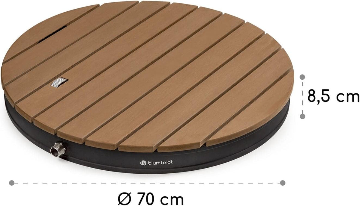 blumfeldt Cool Breeze - tuindouche, campingdouche, WPC, aluminium, houtlook, draaggreep, tuindouche, buitendouche, rond zwart