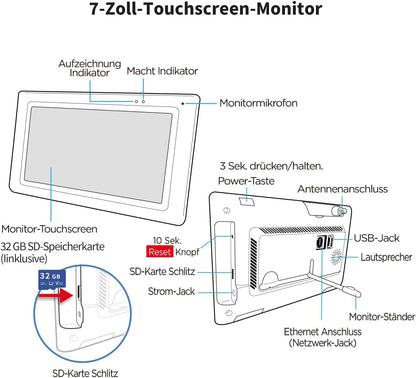Bewakingscamera – Camerabewaking – Buitencamera – Huisbeveiliging – Babyfoon – 7 Inch Touchscreen Monitor – 2K HD Resolutie – Uitbreidbaar Geheugen 2 TB