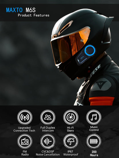 Motorfiets Bluetooth-headset【Mesh Intercom】【BT5.0 dubbele chip】 1000 M motorfiets communicatiesystemen 8 rijders motorhelm Bluetooth, CVC+DSP ruisonderdrukking muziek delen IP67 2Pack