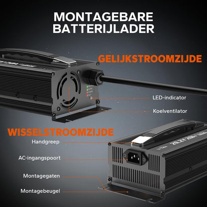 LiTime 29,2V 20A LiFePO4 Lithium Batterijlader, Opzetbare LiFePO4 Acculader met Koelventilator en Meerdere Veiligheidsbeveiligingen, Li-ion Acculader is Ontworpen voor het Opladen van LiFePO4-accu's