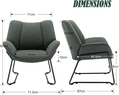 chairus Linen Armchair for Living Room Upholstered Bath Chair Single Occasional Accent Chair with Metal Legs (Green) - QUORE
