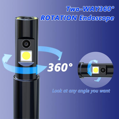 Endoscoopcamera met licht, 1920p HD, dubbele lens met 720° tweeweg-rotatie, inspectiecamera met 4,5 inch IPS-scherm, IP68 waterdichte halfstijve buiscamera, 8 + 1 led-kanaalcamera, 5 m