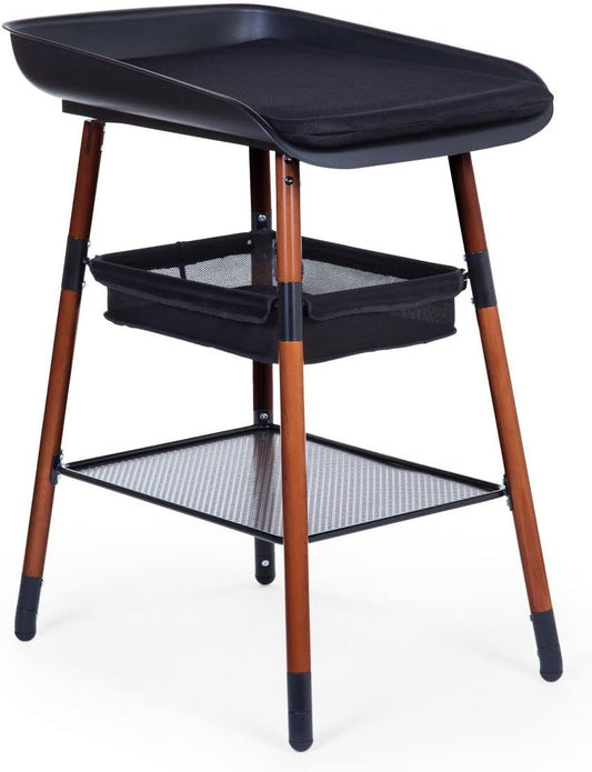ChildHOME aankleedtafel, uitbreidbaar, 4 hoogtes, gemakkelijk te verplaatsen, wielen, remsysteem, robuust, opbergmand, incl. kussen, Evolux, zwart