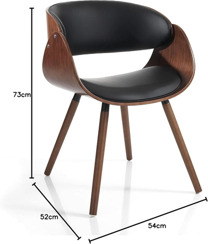 Stoel Callum Dark Wood, PU-leer, zwart, H 73 x B 54 x D 52 cm