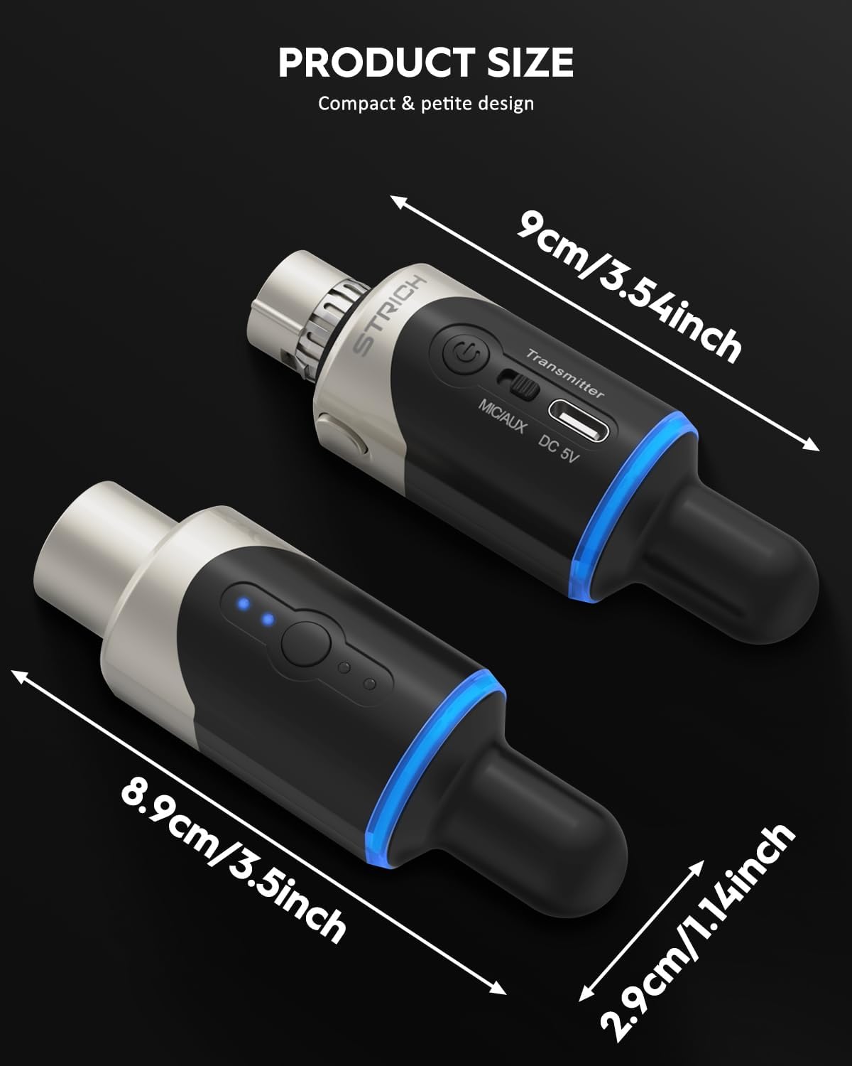 STRICH M5 UHF Draadloos XLR-microfoonsysteem, 4-kanaals zender en ontvanger voor dynamische microfoon, 61 m bereik, < 1 ms latentie, compatibel met audiomixer/PA-luidsprekers