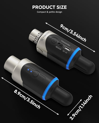STRICH M5 UHF Draadloos XLR-microfoonsysteem, 4-kanaals zender en ontvanger voor dynamische microfoon, 61 m bereik, < 1 ms latentie, compatibel met audiomixer/PA-luidsprekers