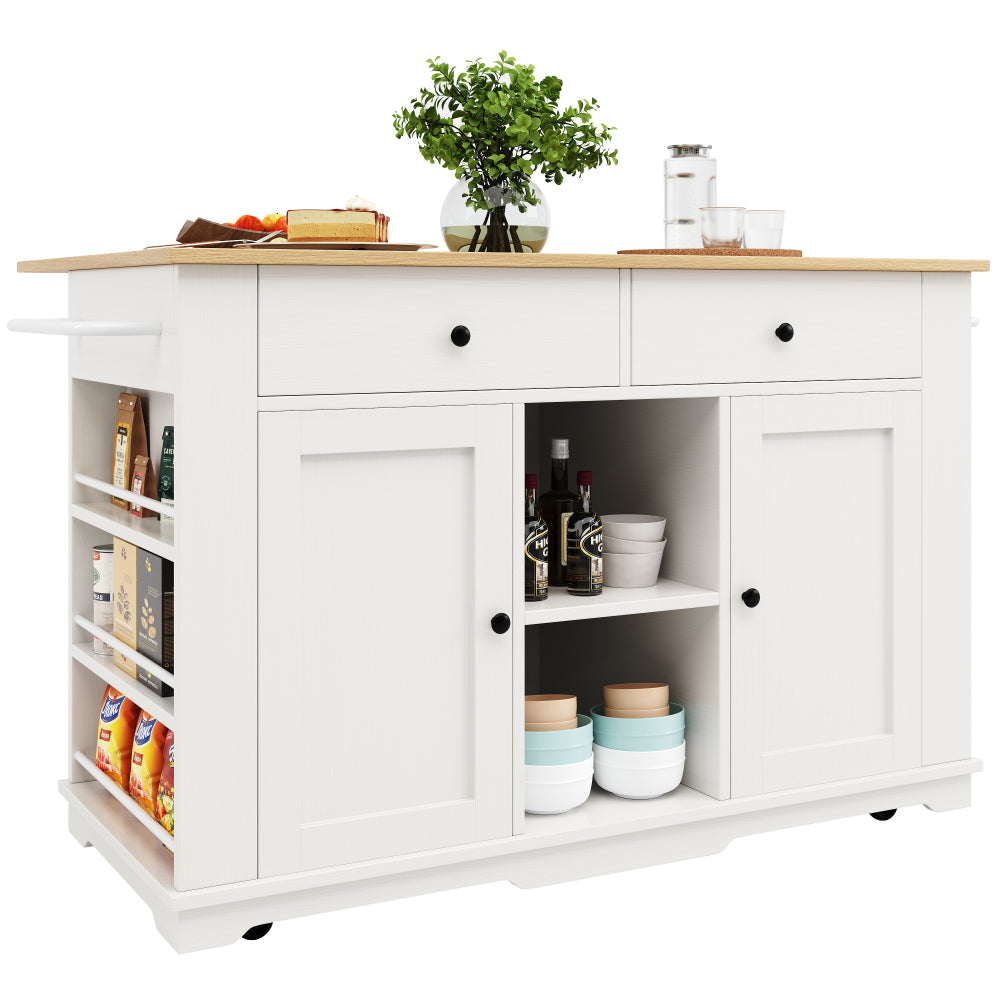 Modern White Metal Kitchen Island with Worktop - Heavy-Duty Mobile Serving Cart & Storage Cabinet, Freestanding Floor Cabinet with Shelves & Drawers, No Electrical Required, Space-Saving Design for Small Kitchens, Pantry & Di