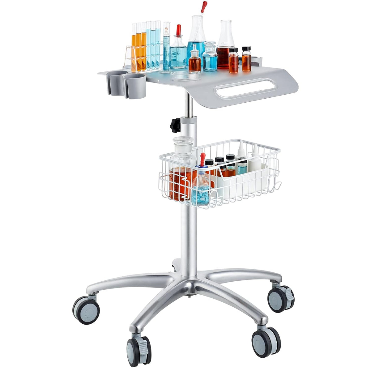 VEVOR Medische wagen, salonwagen met wielen, mobiele rolwagen, 68-109 cm, in hoogte verstelbaar, metalen salonstations voor kappers, rollende desktop-laboratoriumwagen voor kliniek, schoonheid en