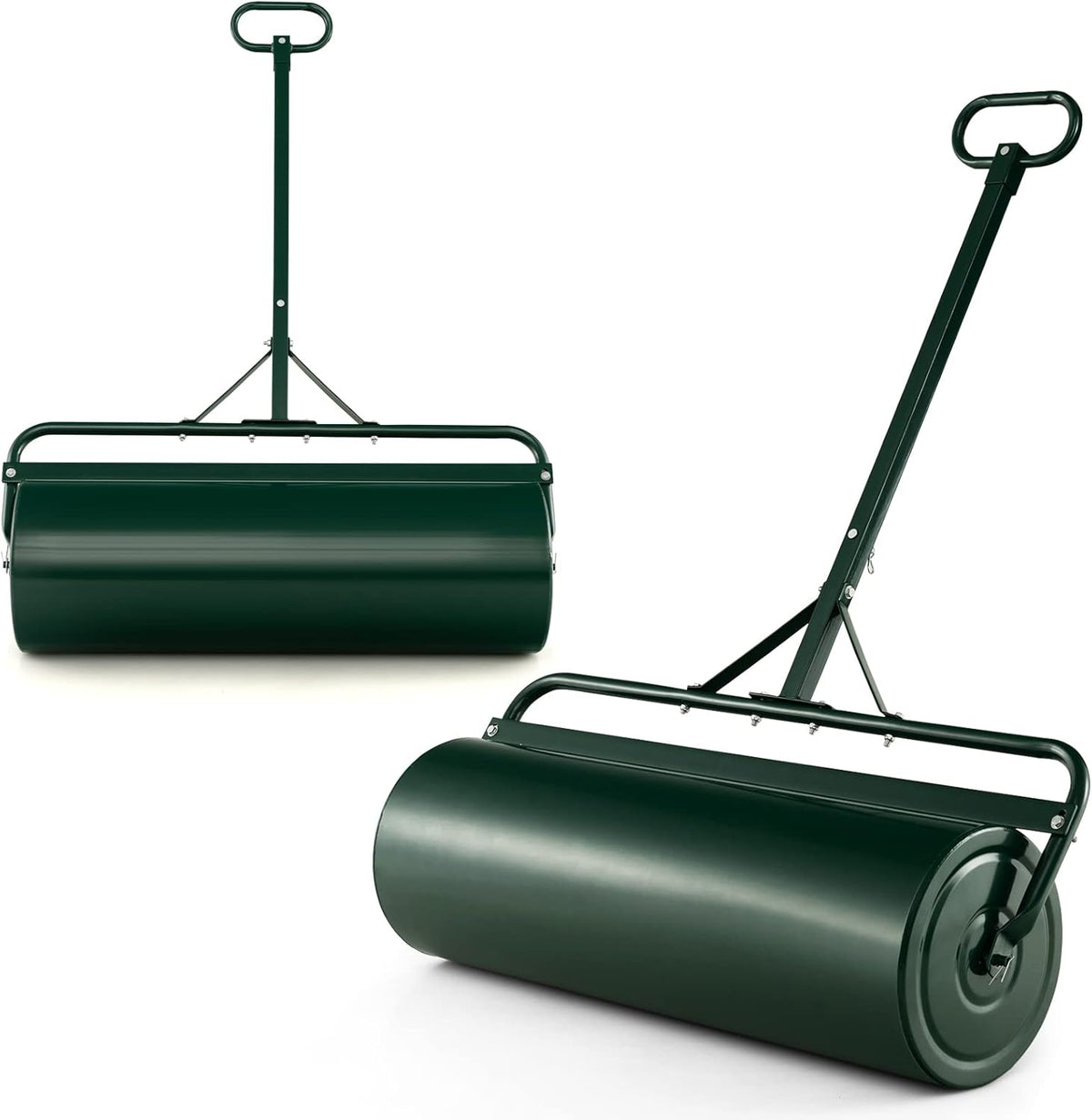 FANTASK Gazonwals, metaal, handroller met handvat, 63 l, zware belasting, graswals, vulbaar met water en zand, tuinwals, trommel, gazonroller