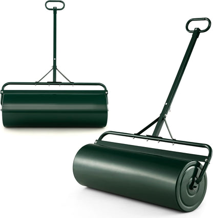 FANTASK Gazonwals, metaal, handroller met handvat, 63 l, zware belasting, graswals, vulbaar met water en zand, tuinwals, trommel, gazonroller