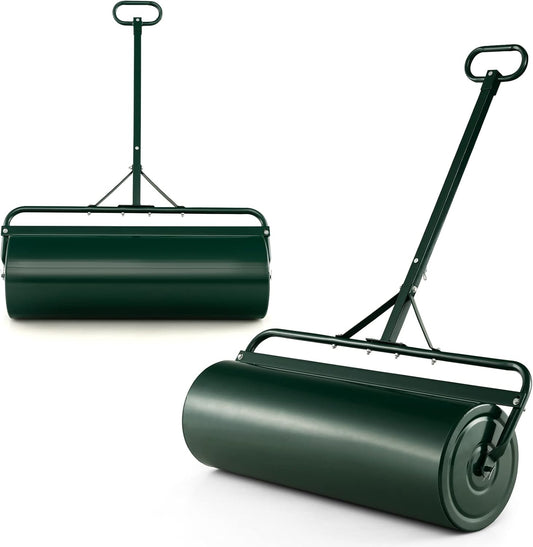 FANTASK Gazonwals, metaal, handroller met handvat, 63 l, zware belasting, graswals, vulbaar met water en zand, tuinwals, trommel, gazonroller