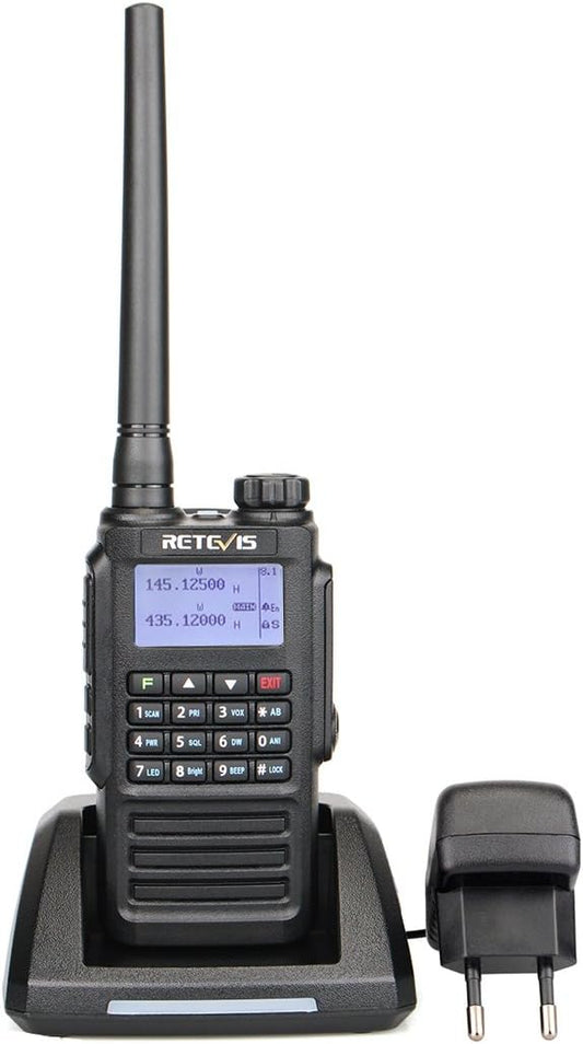 Retevis RT87 Walkie Talkie Waterdicht IP67 Dual Band 5W Portofoons 2 m/70 cm 1200 mAh Batterij 128 Kanalen FM Radio Oplaadbaar Amateur radio (1 Stuk, Zwart)
