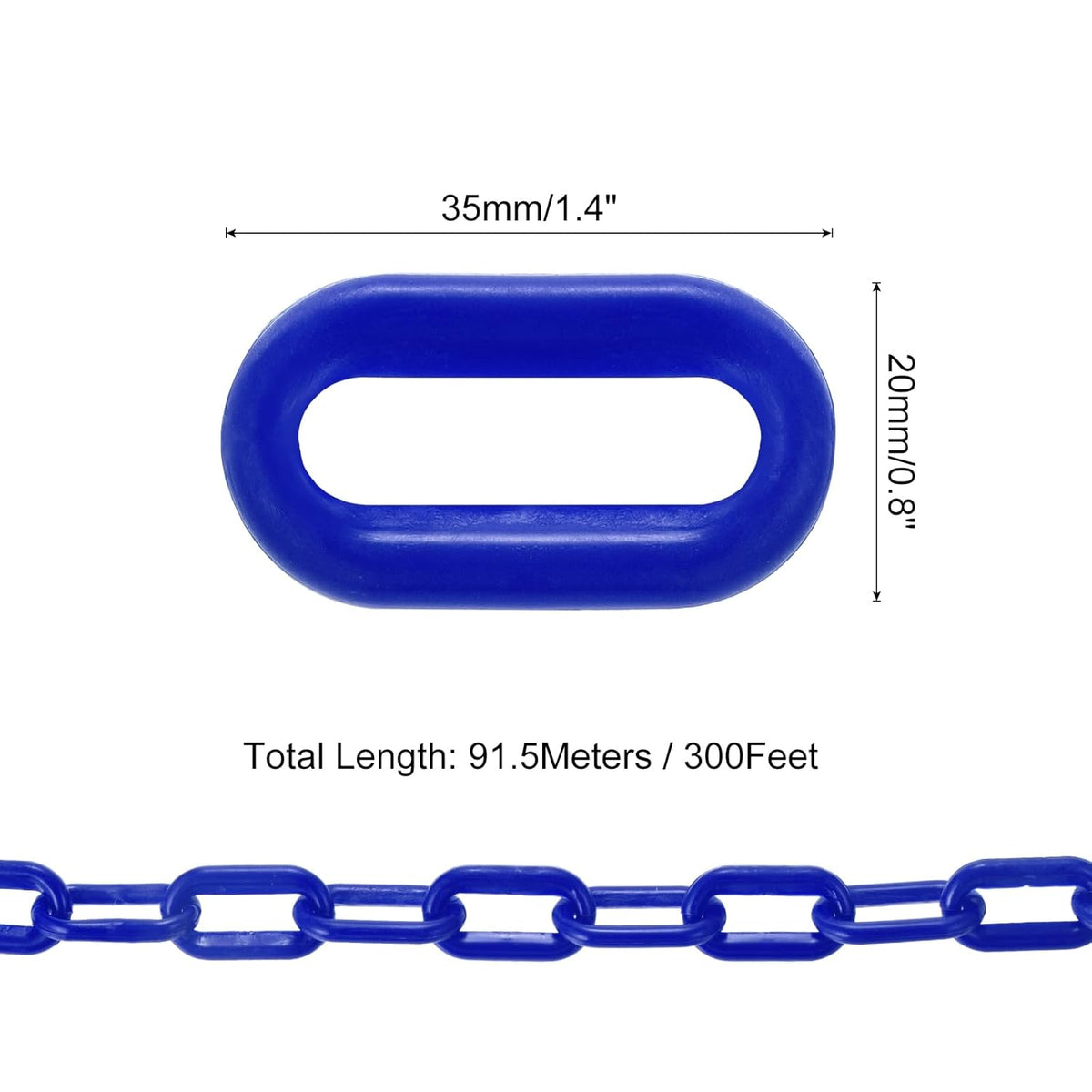 PATIKIL 300 ft kunststof afsluitketting, veiligheidsafsluitketting, kunststof kettingschakels, Crowd Control barrier voor hek, poort, tuin, bouw, oprit, lift, parkeerplaats, blauw