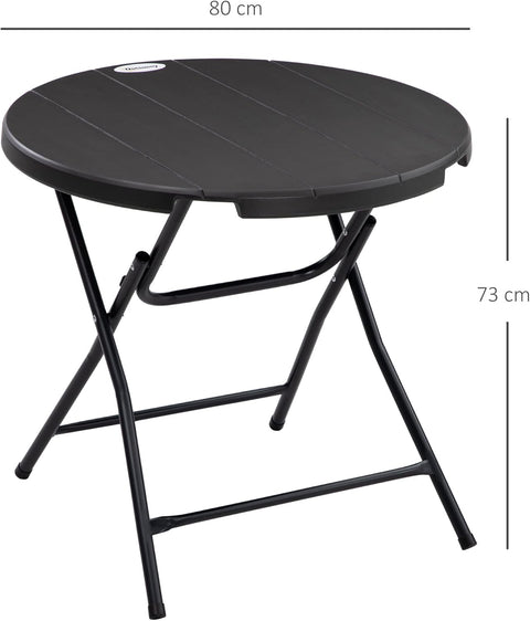 Tuintafel - Ronde Klaptafel - Bijzettafel - voor 4 Personen - Tuineettafel - met Decoratieve Houtlook - voor Balkon - Terras - Tuin - Buiten - Ø80 x 73 cm - Donkergrijs