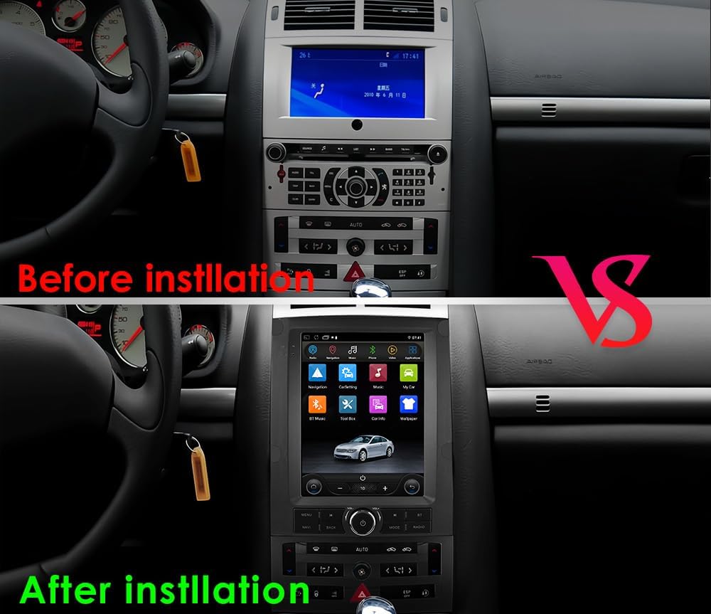 Ossuret Autoradio voor Peugeot 407 (2004-2011), 9,7 Inch Android 14 Touchscreen 2+64GB GPS Navigatie met Carplay Android Auto DSP Stuurwielbediening Bluetooth Ondersteunt OBD2 DAB+ TPMS DVR