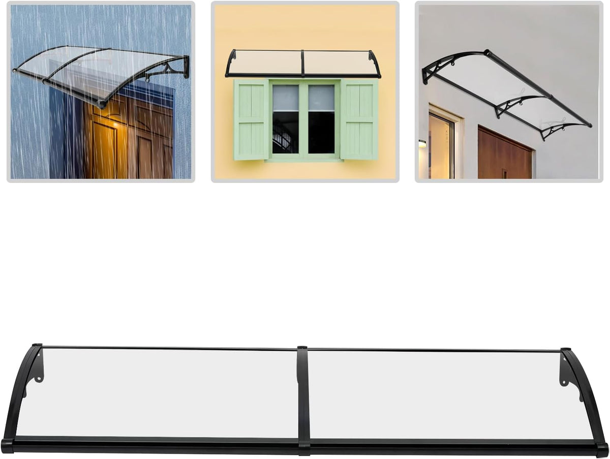 Exterior Awning, Front Door, Arc Canopy, Rectangular Front Door Canopy, Canopy, Door Canopy, Window Canopy, Balcony Cover for Bicycle Sheds, Gazebos, 200 x 60 cm (Clear + - QUORE