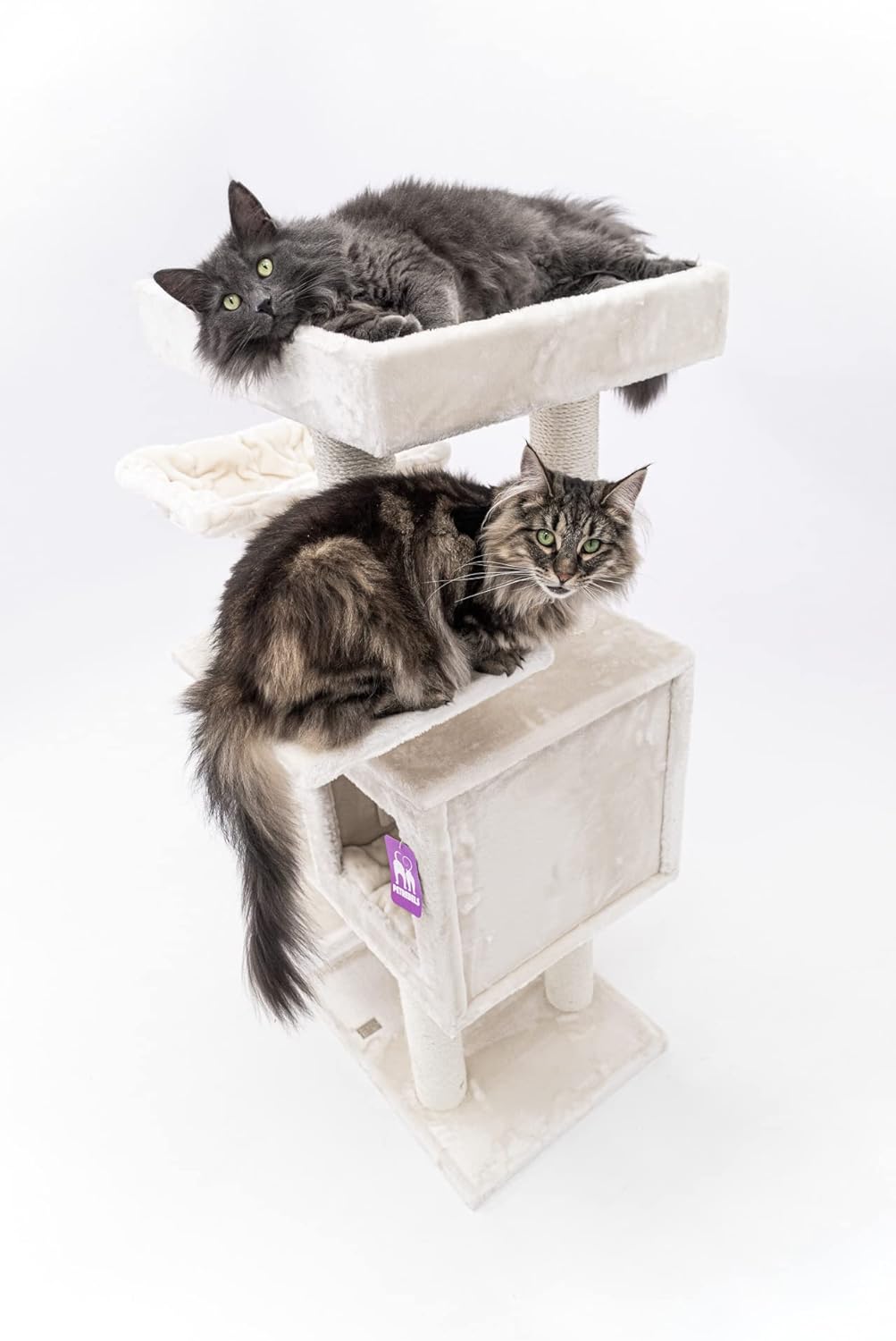 Krabpaal – Krabmeubel – Kattenboom – Kattenhuis – Kattenmand – 134 cm Hoog – Extra Dikke Sisalstammen 9 cm – Luxe Hangmat & Wasbaar Kussen – Crème