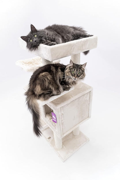 Krabpaal – Krabmeubel – Kattenboom – Kattenhuis – Kattenmand – 134 cm Hoog – Extra Dikke Sisalstammen 9 cm – Luxe Hangmat & Wasbaar Kussen – Crème
