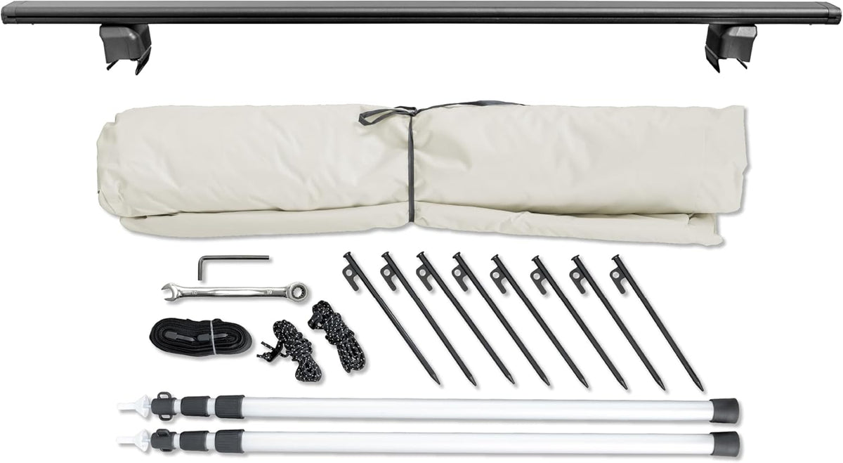 CampAir Autodakluifel met UV50+, zonnezeil met bies voor SUV, auto, bestelwagen en campingbussen, 2000 mm WS, incl. telescoopstangen en dakdragers, zwart, 6 kg