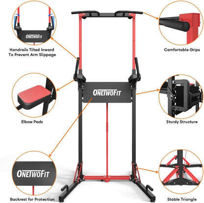 ONETWOFIT Foldable Power Tower Dip Station and Power Tower, Height Adjustable, Multifunctional Power Station with Pull Up Bar, Push Support Handles, Heavy Strength Training Equipment for Gyms - QUORE