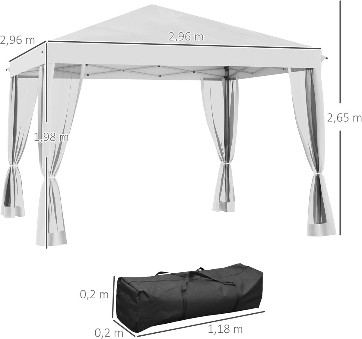 Inklapbaar Paviljoen – Vouwtent – Biertent – Feesttent – Gazebo – Waterafstotend Dak – UV-Bescherming – Stevig Stalen Frame – 3x3 Meter – Crèmewit