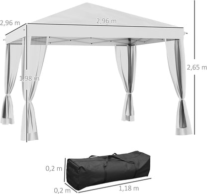 Inklapbaar Paviljoen – Vouwtent – Biertent – Feesttent – Gazebo – Waterafstotend Dak – UV-Bescherming – Stevig Stalen Frame – 3x3 Meter – Crèmewit