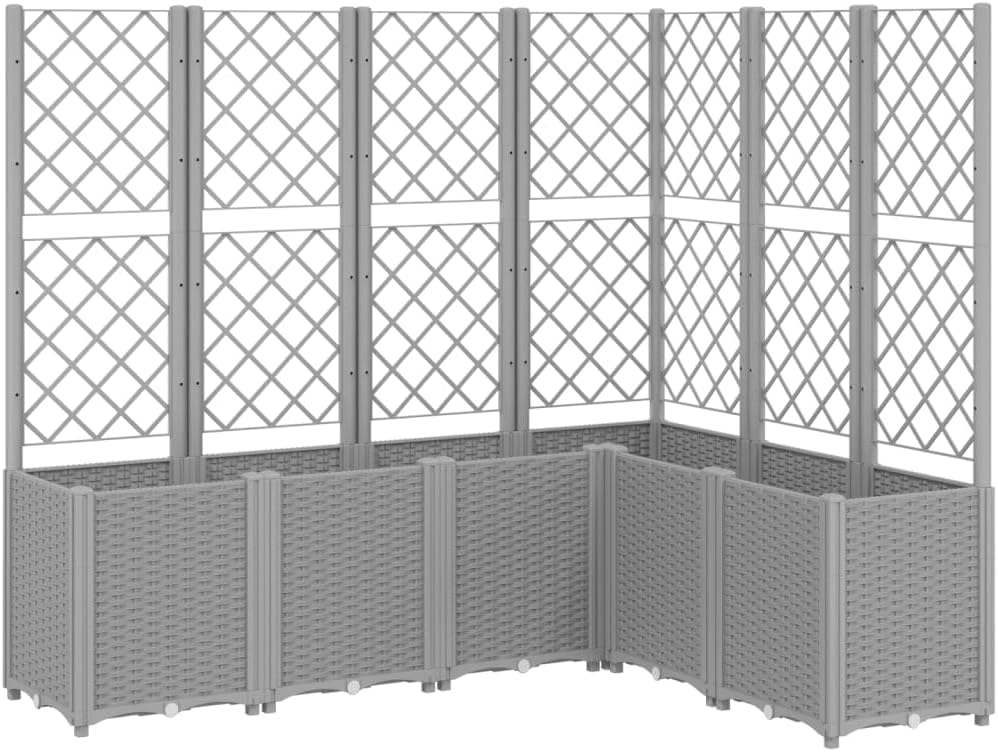 Planter with Trine Grate, Light Grey, 160 x 120 x 140 cm, Polypropylene Rectangular Large Flower Pot for Indoor and Outdoor Use, Frost-Resistant, UV Protection - QUORE