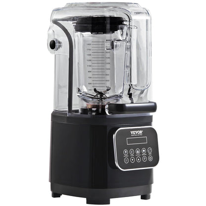 VEVOR Professional Blender with Protection Combined with 2L Glass Jug, Stainless Steel, 9 Speed and 5 Functions, for Smoothies, Black, 280 x 240 x 505 mm