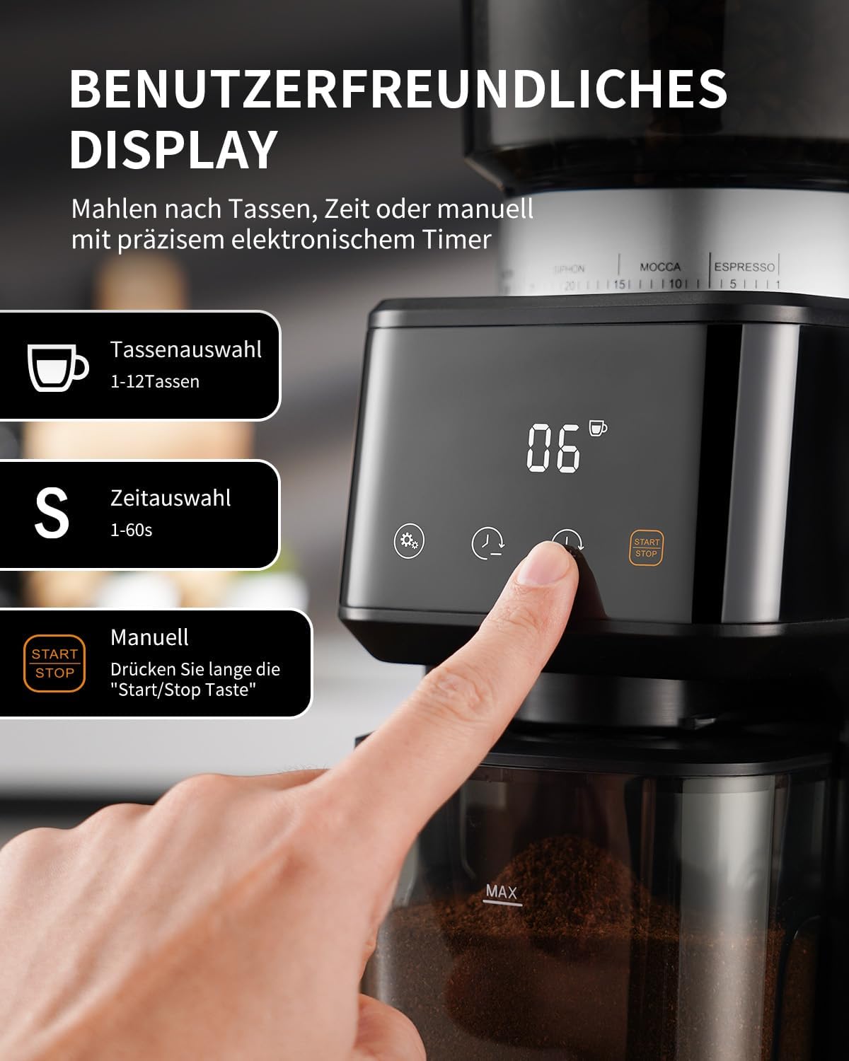 Elektrische Koffiemolen – Koffiemolen – Bonenmaler – Koffiegrinder – Koffiebonenmaler – 51 Maalstanden – Conisch RVS Maalwerk