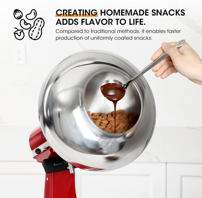 Aieve Snack Coater Compatible with KitchenAid Tilt-Head Stand Mixer for Making Chocolate Covered Almonds, Pistachio, Peanut, Freeze Dried Strawberry, Raisin, Macadamia Nuts and Blueberry