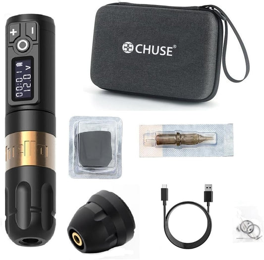 CHUSE Draadloze Microblading Machine Kits generatie II Lithium Batterij Oplaadbaar Rotary Gun (gouden machine)