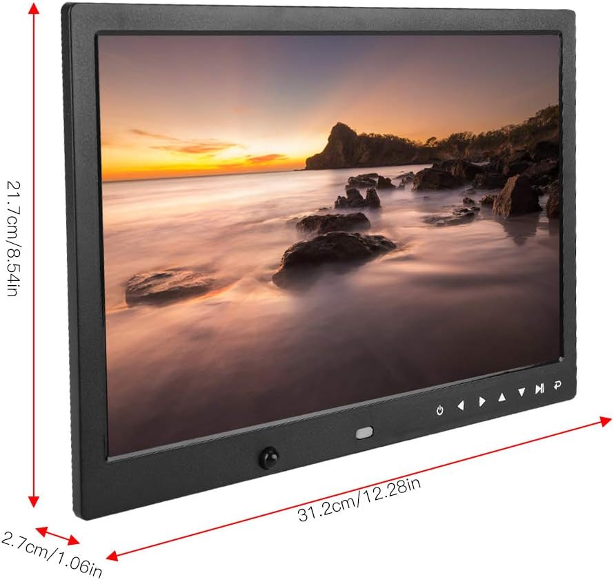 ASHATA Digitale fotolijst met 13 inch LED-display, draagbaar, digitale fotolijst, HD 1080p, draagbaar, voor muziekspeler, ondersteunt geheugenkaarten tot 32 (zwart)