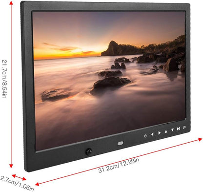 ASHATA Digitale fotolijst met 13 inch LED-display, draagbaar, digitale fotolijst, HD 1080p, draagbaar, voor muziekspeler, ondersteunt geheugenkaarten tot 32 (zwart)