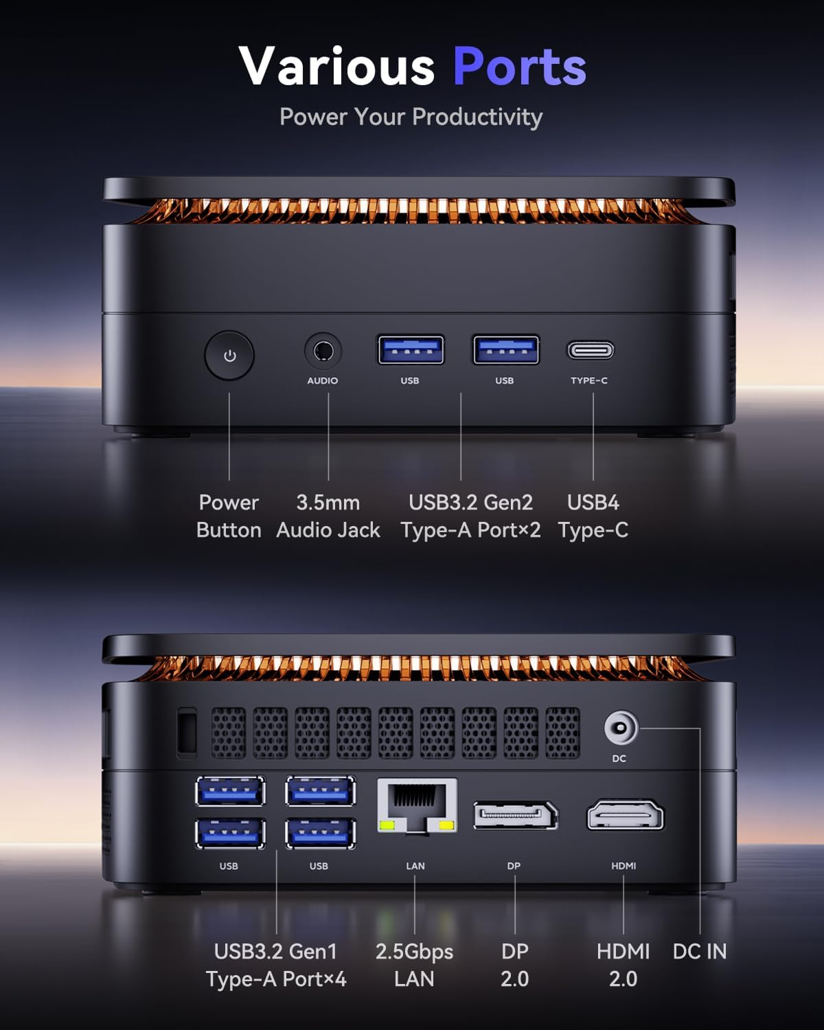 NiPoGi Gust G1 Mini Gaming PC W-11 Pro AΜD Ryzen 9 8945HS (8GB/16T, 5,2GHz) 32GB DDR5 (16GB*2) 5600MHz/1TB M.2 NVMe SSD, Mini Computer WiFi6E/BT5.2/4K Drievoudig Beeldscherm USB4.0+DP2.0+HDMI 2.0