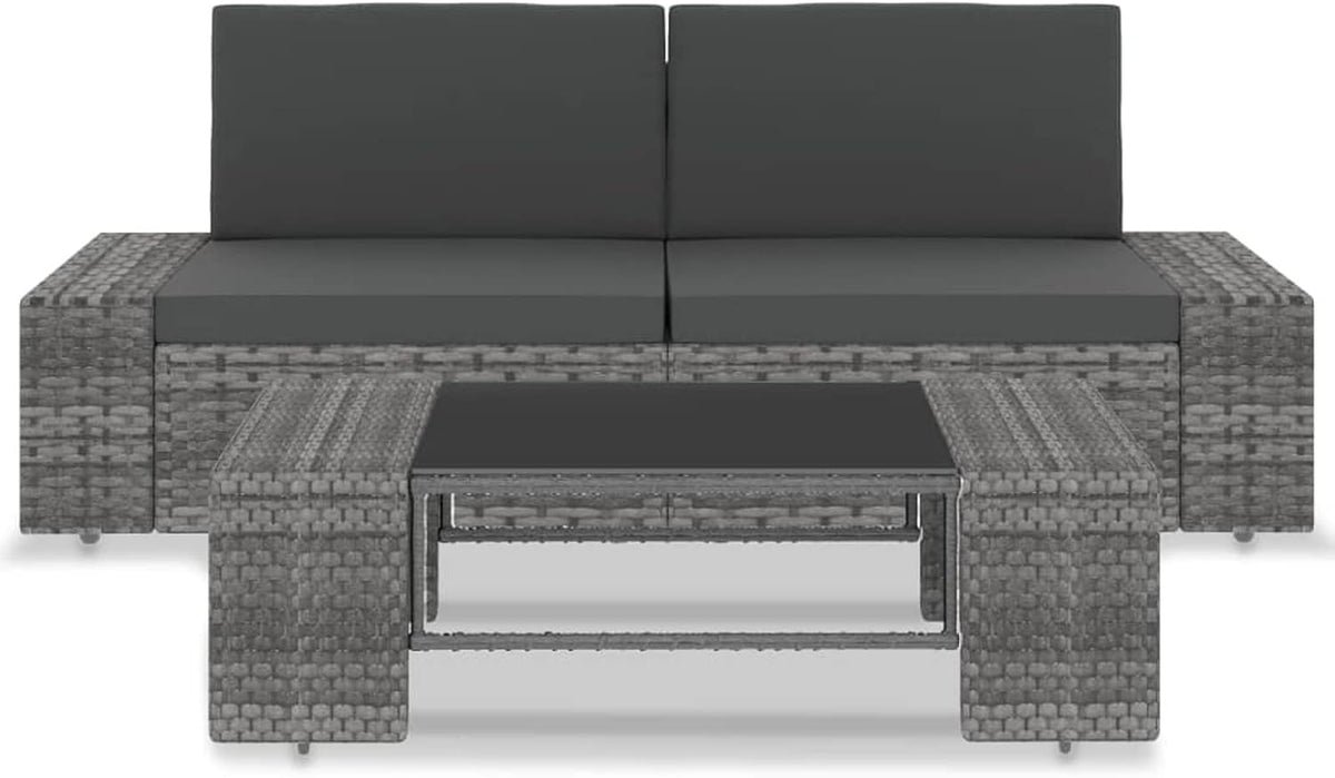 3-Piece Garden Lounge Set Garden Furniture Sets Lounge-Garden Furniture Balcony Furniture Lounge Garden Furniture Set Poly Rattan Grey - QUORE