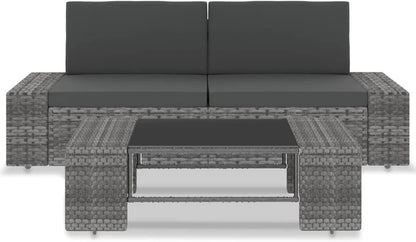 3-Piece Garden Lounge Set Garden Furniture Sets Lounge-Garden Furniture Balcony Furniture Lounge Garden Furniture Set Poly Rattan Grey - QUORE