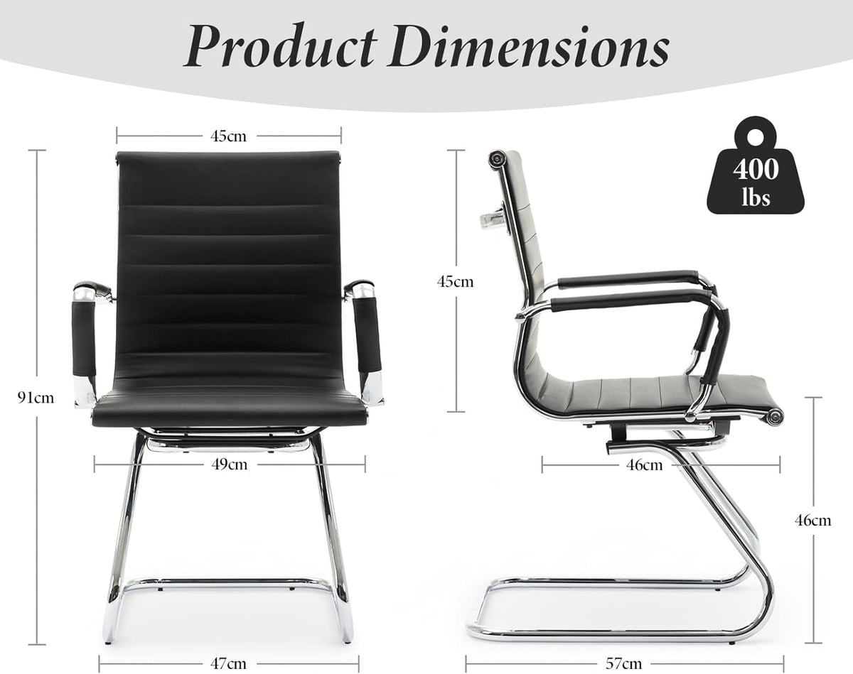 Freischwinger Stoel – Bezoekersstoel – Conferentiestoel – Kantoorstoel – Vergaderstoel – Ergonomisch – PU-Leren Bekleding – Set Van 2 Zwarte Stoelen Met Armleuningen