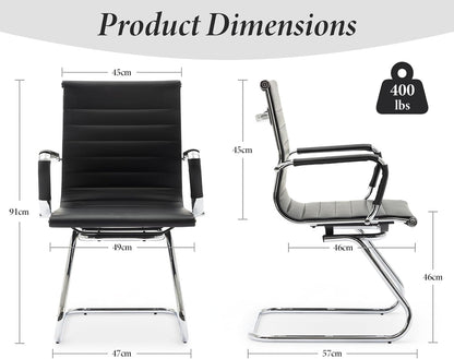 Freischwinger Stoel – Bezoekersstoel – Conferentiestoel – Kantoorstoel – Vergaderstoel – Ergonomisch – PU-Leren Bekleding – Set Van 2 Zwarte Stoelen Met Armleuningen