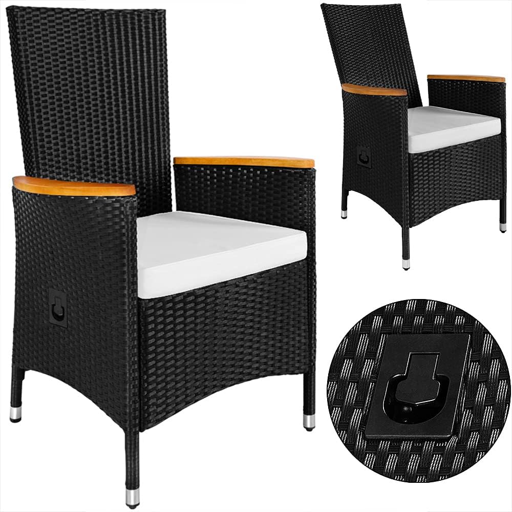 Casaria Polyrattan Garden Set Acacia 8 Chairs incl. 7cm Cushions Adjustable Backrest 190x90cm Garden Table Weatherproof Garden Chair Lounge Set - QUORE