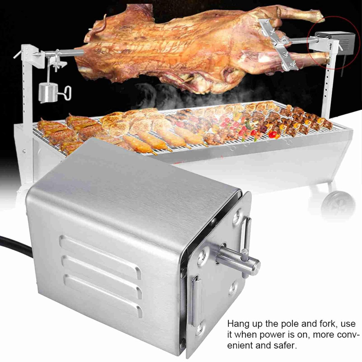 Shish Kebab Grill met Motor, 30 Kgf Roestvrijstalen BBQ Draaispitmotor, Elektrische Braadgrillmotor, Elektromotor 230 V Verstelbaar, Speenvarkengrillmotor (EU-stekker 220 V)
