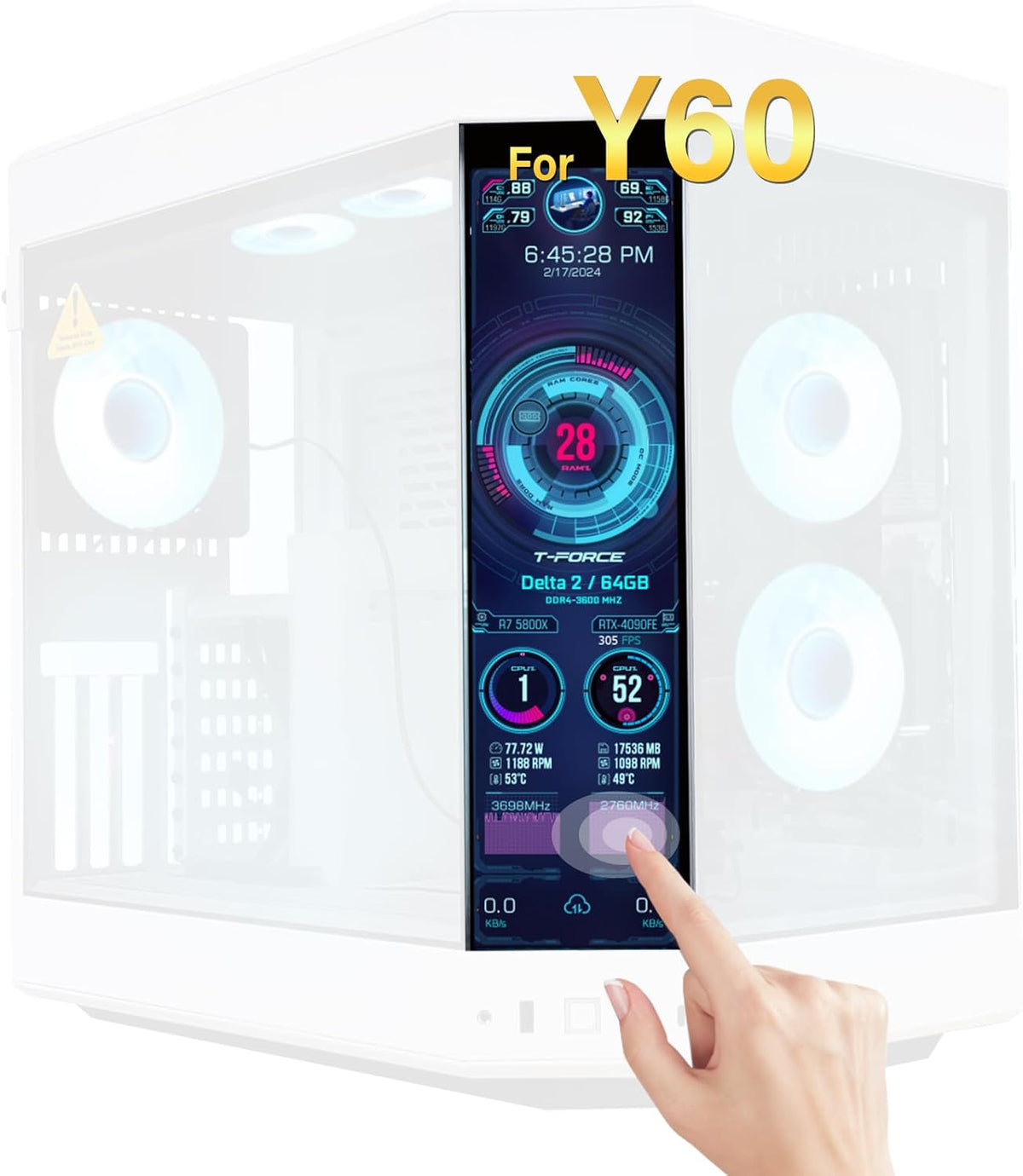 GeeekPi 12,6 inch IPS LCD-touchscreenmonitor FHD 1920x515-scherm, geschikt voor doe-het-zelf Y60 pc-behuizing CPU GPU secundair monitorpaneel, dubbele luidsprekers, met maximaal 10 multi-touch-punten