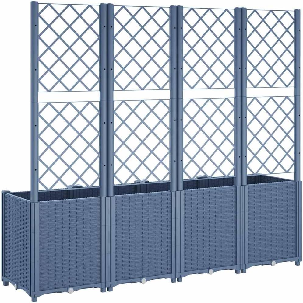 Planter with Trine Grate, Blue Grey, 160 x 40 x 140 cm, Rectangular Large Flower Pot for Indoor and Outdoor Use, Frost-Resistant, UV Protection - QUORE