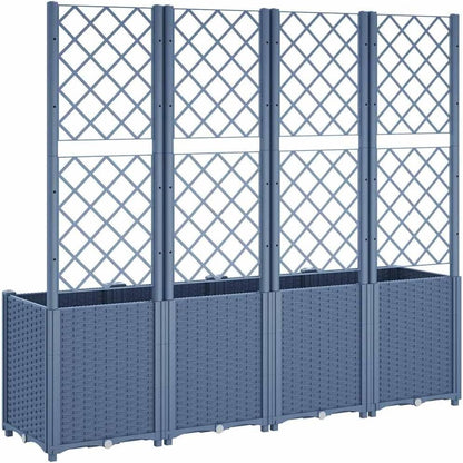 Planter with Trine Grate, Blue Grey, 160 x 40 x 140 cm, Rectangular Large Flower Pot for Indoor and Outdoor Use, Frost-Resistant, UV Protection - QUORE